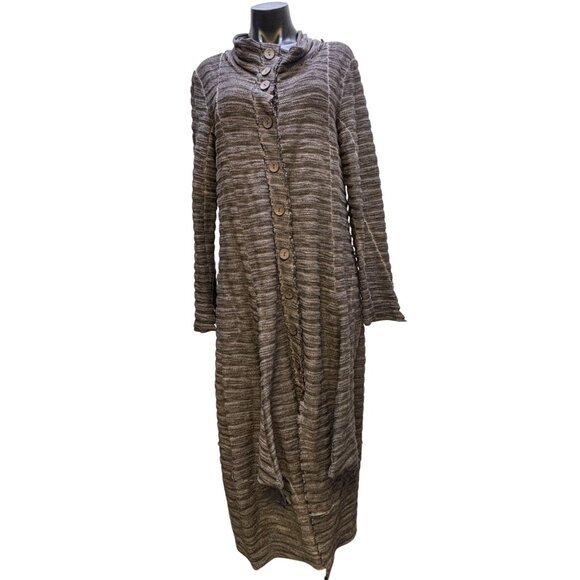 Luukaa Button-Up Long Cardigan Duster Brown Size 14 - Picture 1 of 8